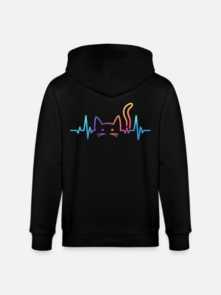 Cat ECG Heartbeat Rainbow Motif - Stanley/Stella CULTIVATOR Unisex Organic Hooded Jacket - black