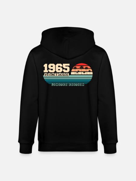 60-års fødselsdag 1965 Vintage 1965 Retro Solnedgang - Stanley/Stella økologisk unisex-hættejakke CULTIVATOR  - sort