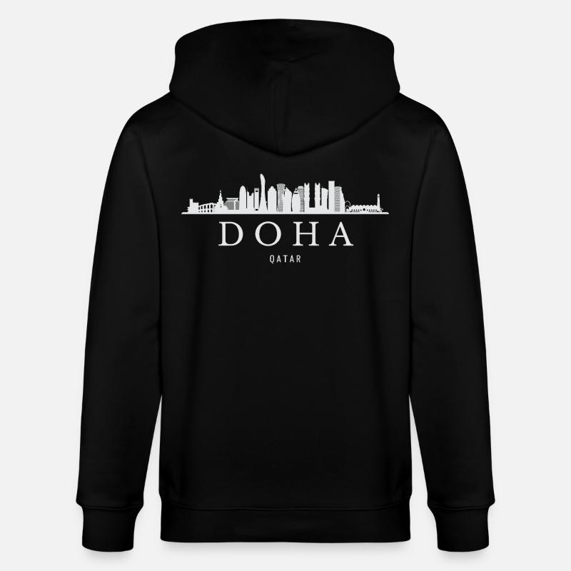 Skyline von Doha, Doha Katar - Stanley/Stella Unisex Bio-Kapuzenjacke CULTIVATOR - Schwarz