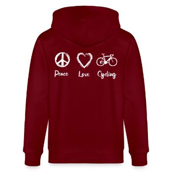 Peace Love Cycling - Stanley/Stella CULTIVATOR  Unisex Organic Hooded Jacket - burgundy - Back - Anna (173cm)