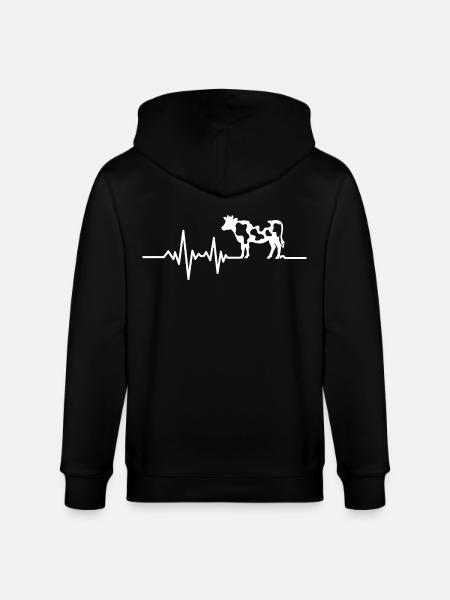 Kuh mit Herzschlag-Linie - Stanley/Stella Unisex Bio-Kapuzenjacke CULTIVATOR  - Schwarz