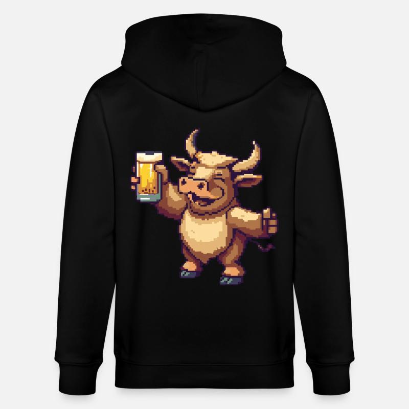 Stier Pixel Bier - Stanley/Stella Unisex Bio-Kapuzenjacke CULTIVATOR - Schwarz