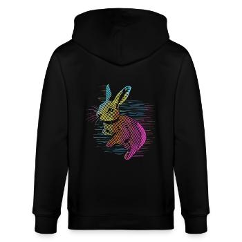 Farbenfroher Hase in retro Streifen - Stanley/Stella Unisex Bio-Kapuzenjacke CULTIVATOR  - Schwarz - Hinten - Anna (173cm)