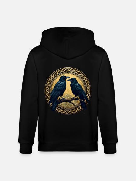 Two ravens with Celtic knots - Stanley/Stella CULTIVATOR Unisex Organic Hooded Jacket - black
