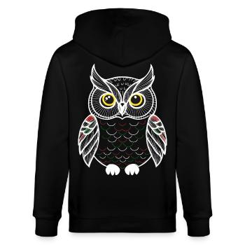 bunte Eule - Stanley/Stella Unisex Bio-Kapuzenjacke CULTIVATOR  - Schwarz - Hinten - Anna (173cm)