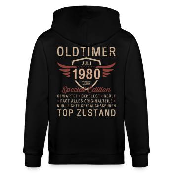 45. Geburtstag Oldtimer Juli Jahrgang 1980 - Stanley/Stella Unisex Bio-Kapuzenjacke CULTIVATOR  - Schwarz - Hinten - Anna (173cm)