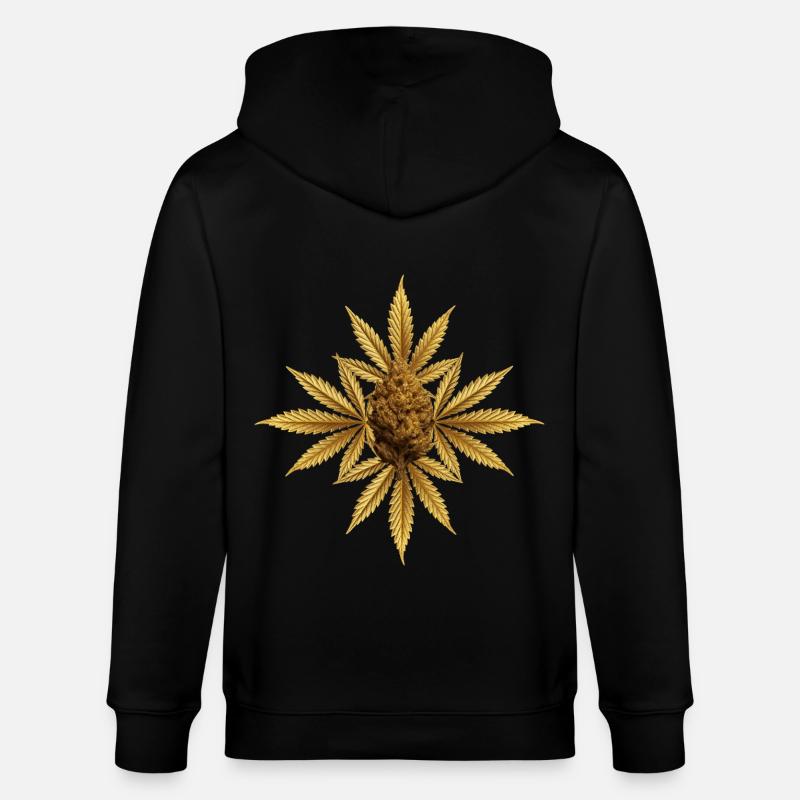 Goldene Hanfblätter mit Bud - Stanley/Stella Unisex Bio-Kapuzenjacke CULTIVATOR  - Schwarz