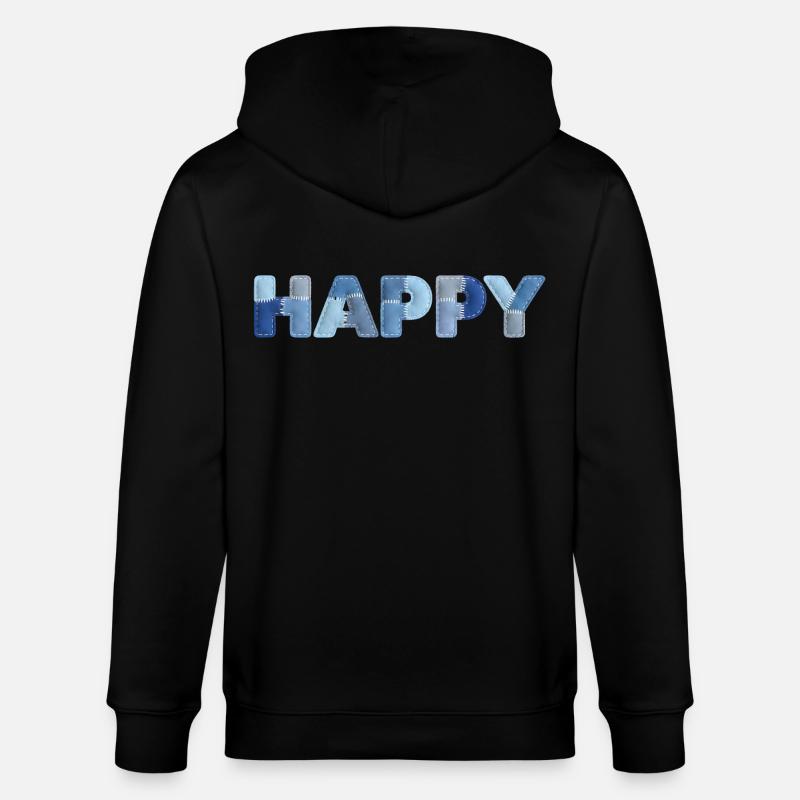 HAPPY Denim Patchwork neuer Trend - Stanley/Stella Unisex Bio-Kapuzenjacke CULTIVATOR  - Schwarz