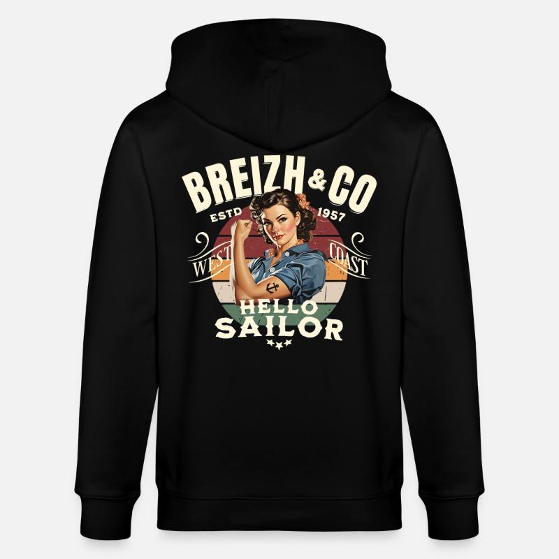 Breizh Hello Sailor - Veste à capuche bio CULTIVATOR Stanley/Stella Unisexe - noir