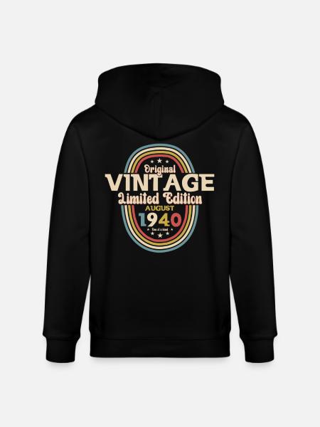 84. Geburtstag Original August 1940 Jahrgang 1940 - Stanley/Stella Unisex Bio-Kapuzenjacke CULTIVATOR  - Schwarz