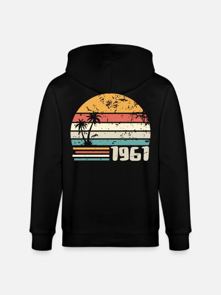 1961 Birthday Gift - Made in 1961 Retro 1961 - Stanley/Stella CULTIVATOR  Unisex Organic Hooded Jacket - black