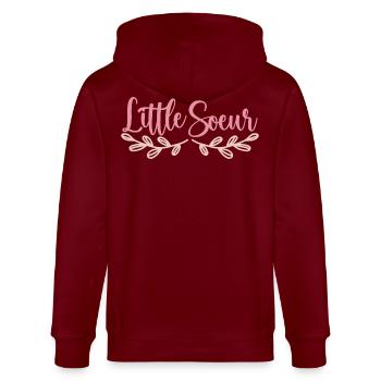 Petite Sœur - Little Sister - Veste à capuche bio CULTIVATOR Stanley/Stella Unisexe - bordeaux - Dos - Anna (173cm)