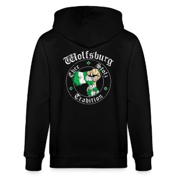 Wolfsburg Ehre Stolz Tradition No II - Stanley/Stella Unisex Bio-Kapuzenjacke CULTIVATOR  - Schwarz - Hinten - Anna (173cm)