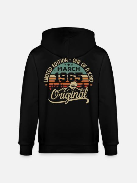 Original March 1965 Birthday Gift March 1965 - Stanley/Stella CULTIVATOR  Unisex Organic Hooded Jacket - black