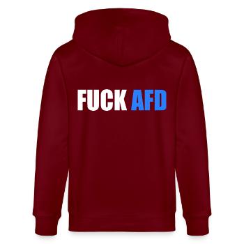 Fuck afd - Stanley/Stella Unisex Bio-Kapuzenjacke CULTIVATOR  - Burgunderrot - Hinten - Anna (173cm)