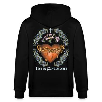 Jesus, Jesus Christus, Herz mit Dornenkrone - Stanley/Stella Unisex Bio-Kapuzenjacke CULTIVATOR  - Schwarz - Hinten - Anna (173cm)