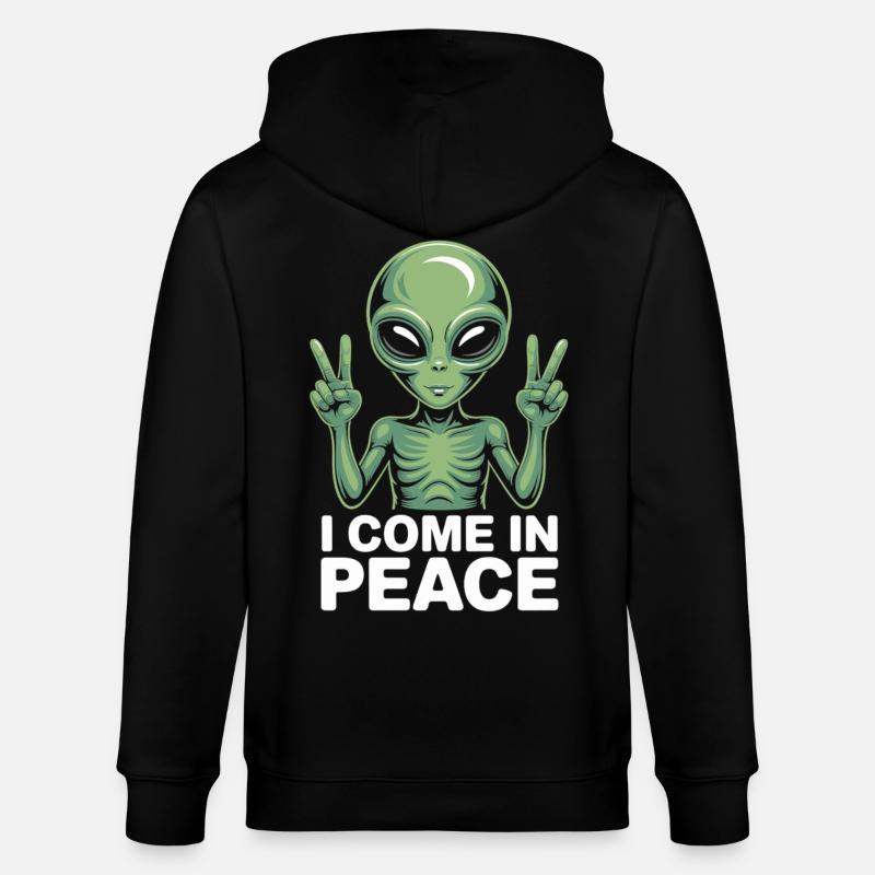 Alien mit Friedenszeichen - Stanley/Stella Unisex Bio-Kapuzenjacke CULTIVATOR  - Schwarz