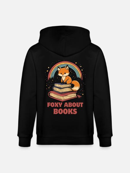 Cute Fox with Books - Stanley/Stella CULTIVATOR  Unisex Organic Hooded Jacket - black