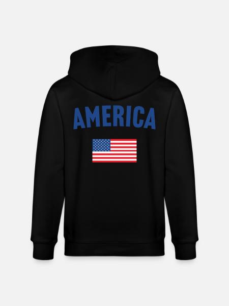 America Flag - Stanley/Stella CULTIVATOR  Unisex Organic Hooded Jacket - black