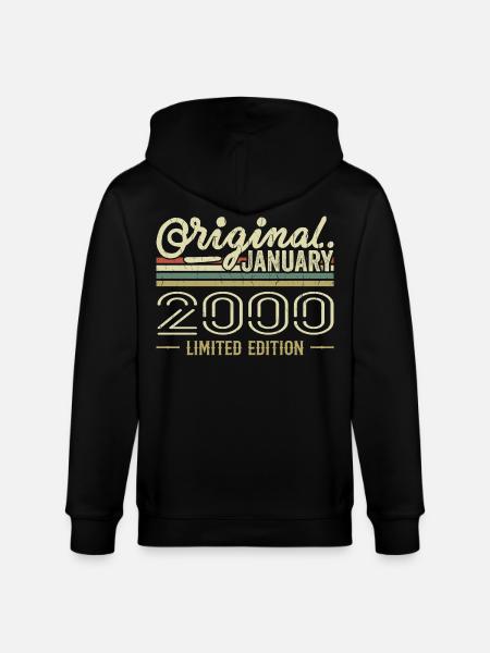January 2000 Birthday January 2000 Gift 2000 - Stanley/Stella CULTIVATOR  Unisex Organic Hooded Jacket - black