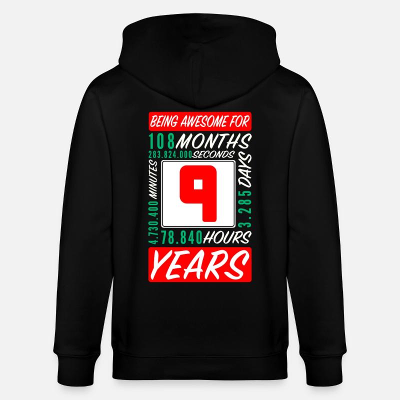 Enfants 9 Ans Anniversaire Mois Heures - Veste à capuche bio CULTIVATOR Stanley/Stella Unisexe - noir