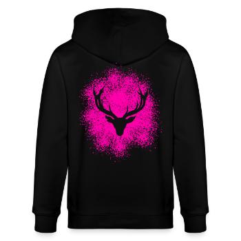 Majestätischer Hirschkopf – Für Jäger & Naturfreun - Stanley/Stella Unisex Bio-Kapuzenjacke CULTIVATOR  - Schwarz - Hinten - Anna (173cm)