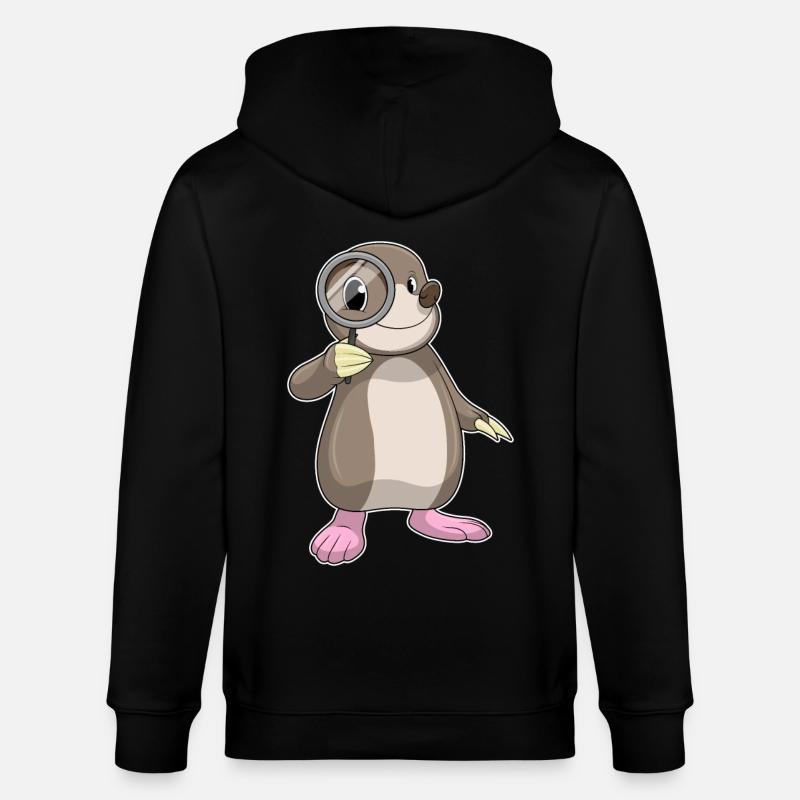 Mole with magnifying glass - Stanley/Stella CULTIVATOR  Unisex Organic Hooded Jacket - black