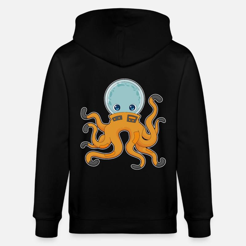 Octopus Astronaut Space - Stanley/Stella CULTIVATOR  Unisex Organic Hooded Jacket - black