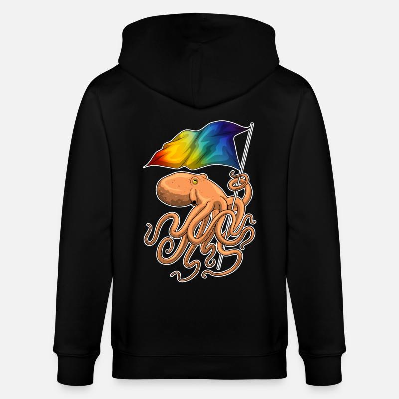 Drapeau arc-en-ciel Octopus - Veste à capuche bio CULTIVATOR Stanley/Stella Unisexe - noir