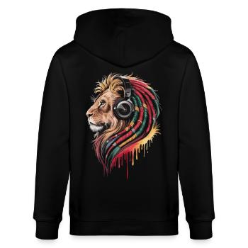 Reggae Löwe mit Kopfhörer - Stanley/Stella Unisex Bio-Kapuzenjacke CULTIVATOR  - Schwarz - Hinten - Anna (173cm)