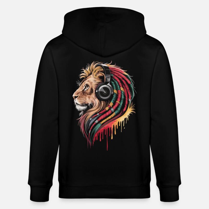 Reggae Löwe mit Kopfhörer - Stanley/Stella Unisex Bio-Kapuzenjacke CULTIVATOR  - Schwarz