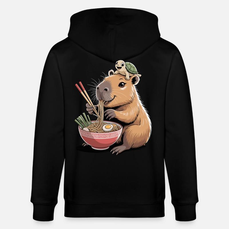 Cute capybara, ramen, turtle, capybara - Stanley/Stella CULTIVATOR Unisex Organic Hooded Jacket - black