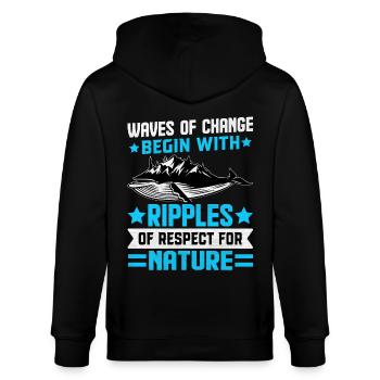 Wellen des Wandels beginnen mit Wellen des Respekts für - Stanley/Stella Unisex Bio-Kapuzenjacke CULTIVATOR  - Schwarz - Hinten - Anna (173cm)