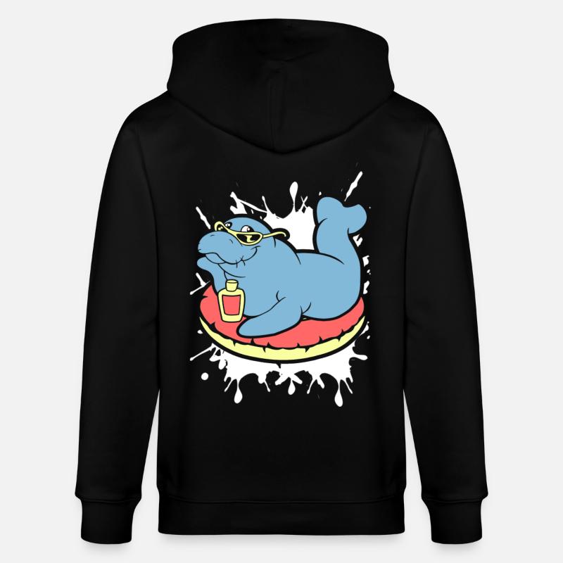 Funny Manatee Does Sunbath - Stanley/Stella CULTIVATOR  Unisex Organic Hooded Jacket - black