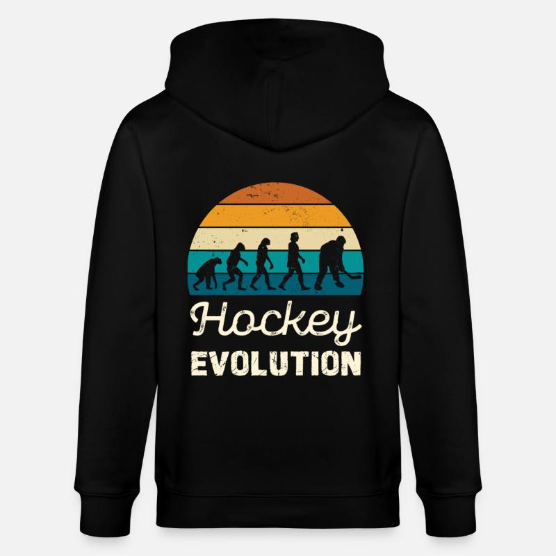 Hockey Evolution Retro Illustration - Stanley/Stella Unisex Bio-Kapuzenjacke CULTIVATOR  - Schwarz