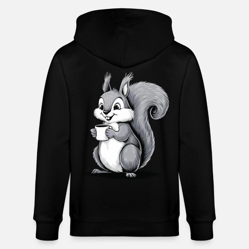 Eichhörnchen Eichhörnchen Kaffee trinken Koffein - Stanley/Stella Unisex Bio-Kapuzenjacke CULTIVATOR  - Schwarz