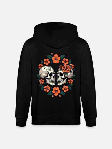 Dødningehoveder og blomster Mørk Æstetisk Blomster - Stanley/Stella økologisk unisex-hættejakke CULTIVATOR  - sort