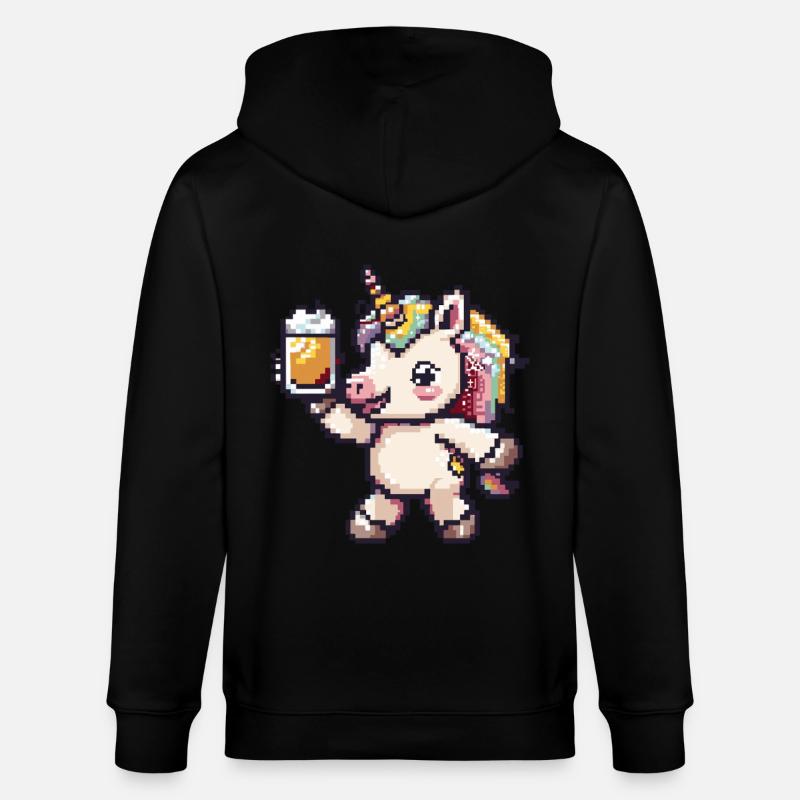 Einhorn Pixel Bier - Stanley/Stella Unisex Bio-Kapuzenjacke CULTIVATOR - Schwarz