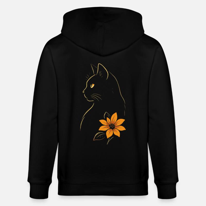 Chat Dessiné Fleur - Veste à capuche bio CULTIVATOR Stanley/Stella Unisexe - noir