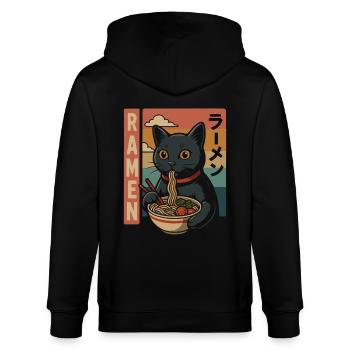 Ramen Cat Retro Styl Japoński - Ekologiczna rozpinana bluza z kapturem typu unisex Stanley/Stella CULTIVATOR  - czarny - Tył - Anna (173cm)