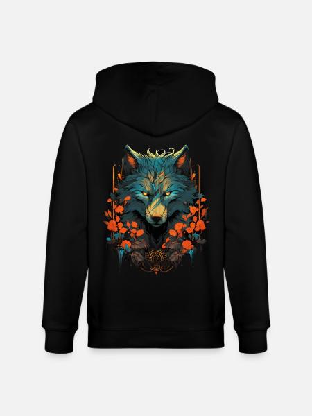 Ulv Ulvehoved Mystisk Blomster Natur Vildmarkskunst - Stanley/Stella økologisk unisex-hættejakke CULTIVATOR  - sort