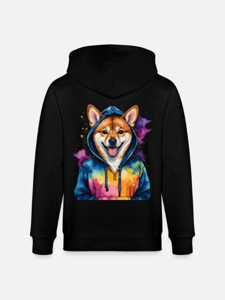 Shiba Inu hættetrøje hund sjovt dyr design print - Stanley/Stella økologisk unisex-hættejakke CULTIVATOR  - sort
