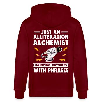 Alliteration Alchemist Poetry Slam - Stanley/Stella Unisex Bio-Kapuzenjacke CULTIVATOR  - Burgunderrot - Hinten - Anna (173cm)