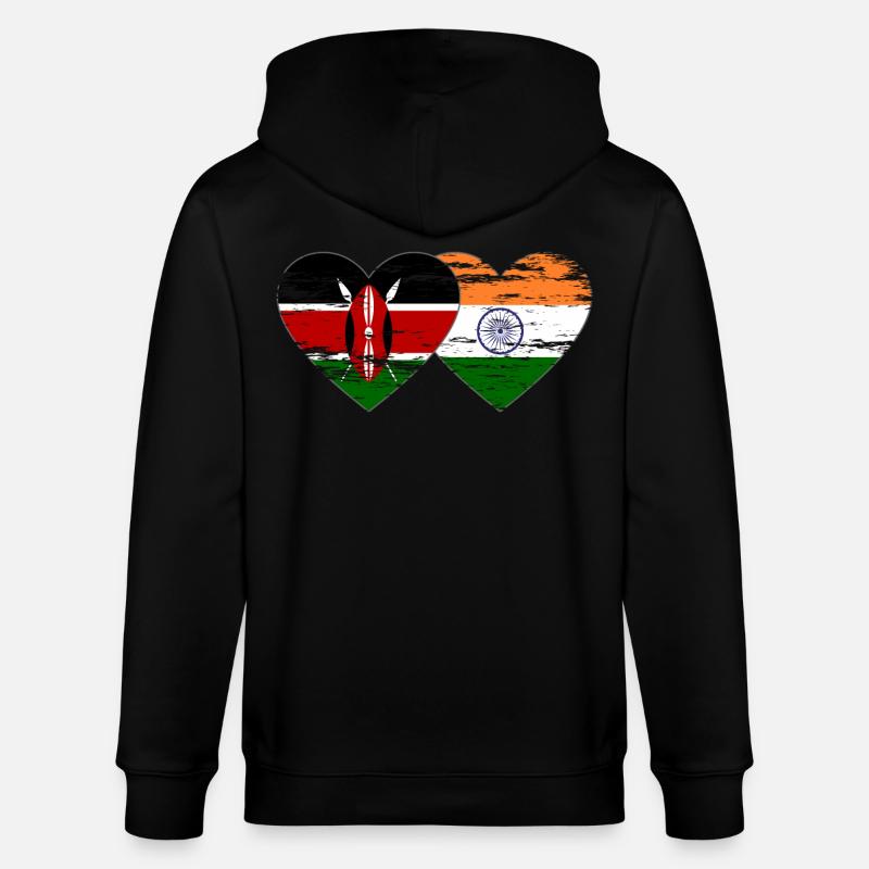 Kenya Inde Drapeau Coeur Utilisé - Veste à capuche bio CULTIVATOR Stanley/Stella Unisexe - noir
