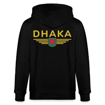 Dhaka Design – Heart of Bangladesh - Stanley/Stella CULTIVATOR  Unisex Organic Hooded Jacket - black - Back - Anna (173cm)