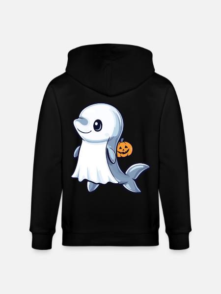 Dolphin Halloween Comic Ghost - Stanley/Stella CULTIVATOR  Unisex Organic Hooded Jacket - black