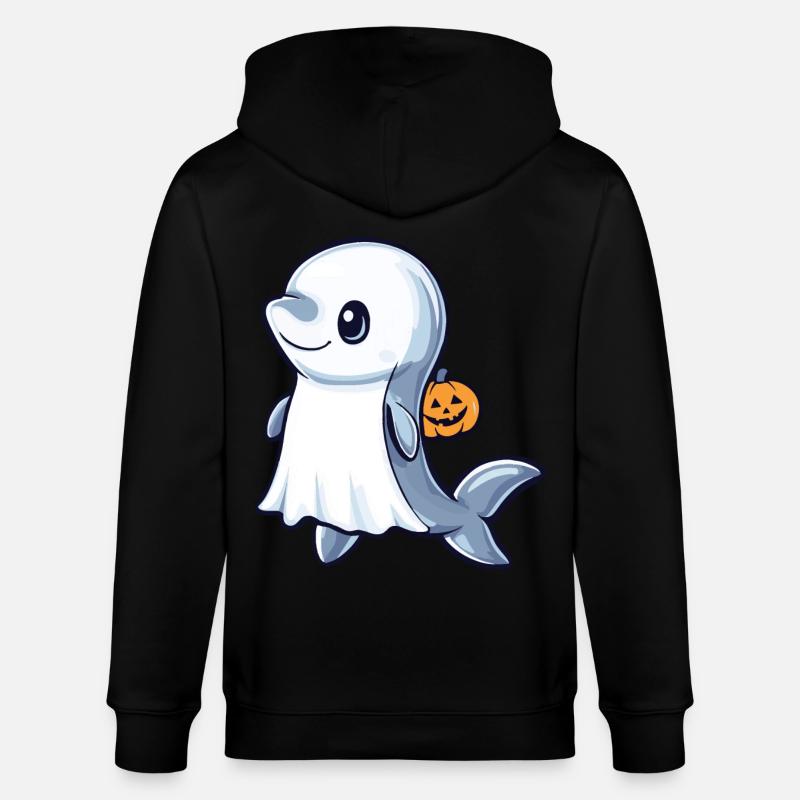 Dolphin Halloween Comic Ghost - Stanley/Stella CULTIVATOR Unisex Organic Hooded Jacket - black