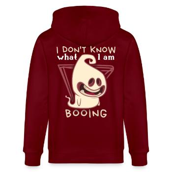 Lustiger-Geist, Boo-Schrecken Spruch Halloween - Stanley/Stella Unisex Bio-Kapuzenjacke CULTIVATOR  - Burgunderrot - Hinten - Anna (173cm)