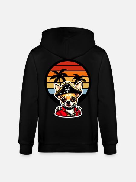 Chihuahua Pirate in Caribbean Sunset Palm Trees - Stanley/Stella CULTIVATOR  Unisex Organic Hooded Jacket - black
