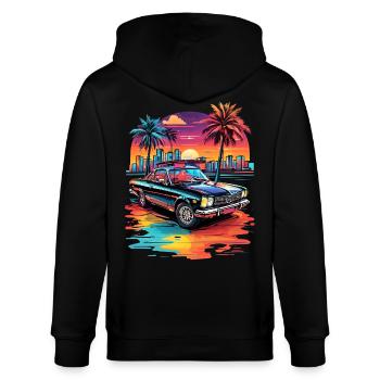 Retro Car Cruiser bei Sonnenuntergang - Stanley/Stella Unisex Bio-Kapuzenjacke CULTIVATOR  - Schwarz - Hinten - Anna (173cm)